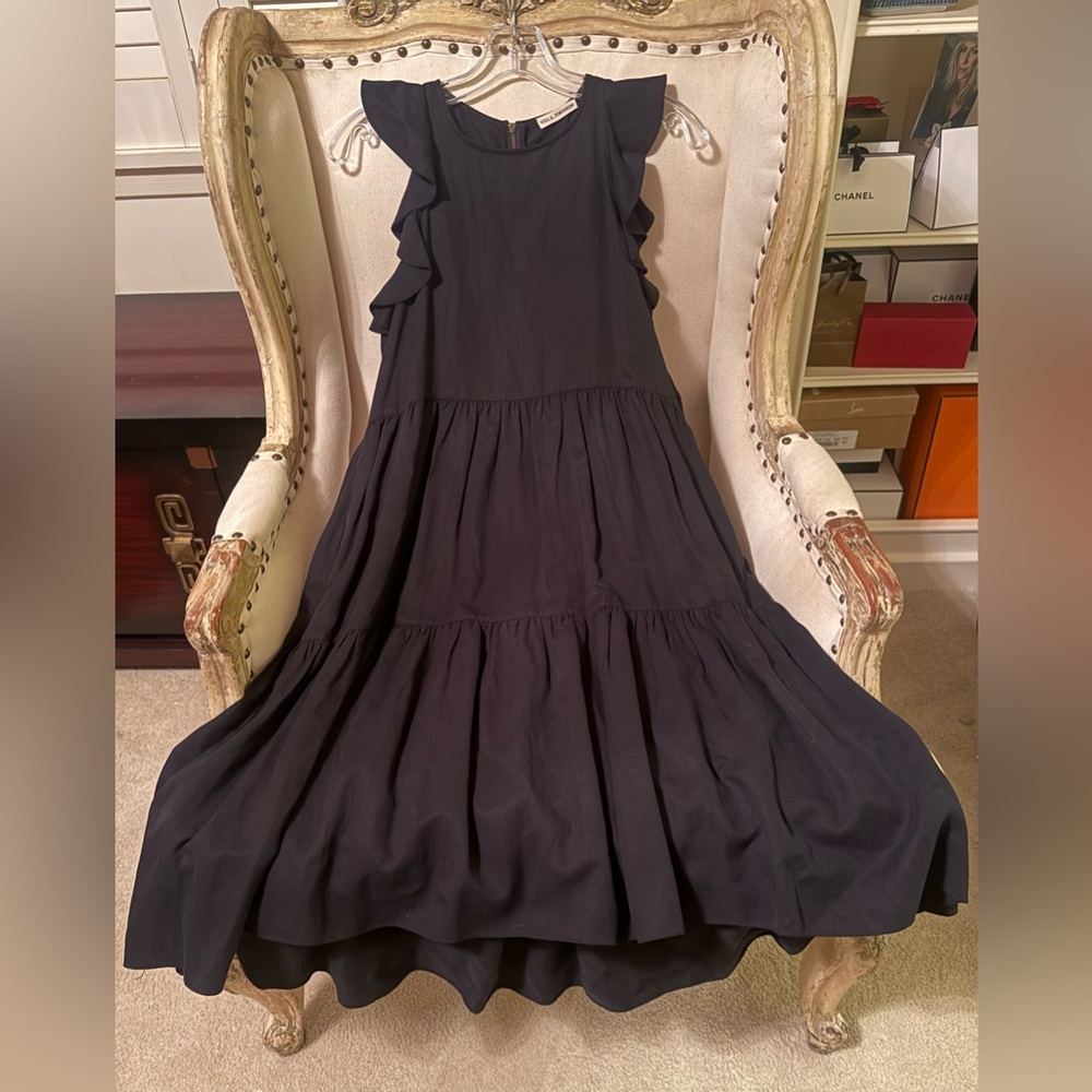 Ulla Johnson linen blend black tiered dress